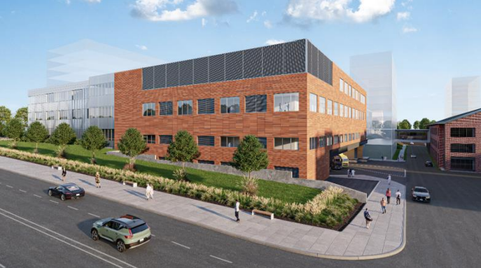 Architectural rendering of the OmniaBio facility at Hamilton’s McMaster Innovation Park